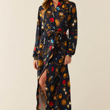 Skyler Cloud Jersey Banded Long Robe in Mystic