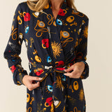 Skyler Cloud Jersey Banded Long Robe in Mystic