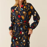 Skyler Cloud Jersey Banded Long Robe in Mystic