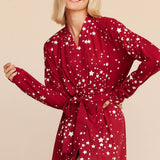 Skyler Cloud Jersey Banded Long Robe in Red Stars