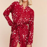 Skyler Cloud Jersey Banded Long Robe in Red Stars