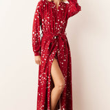 Skyler Cloud Jersey Banded Long Robe in Red Stars
