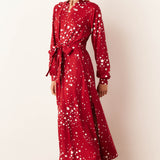 Skyler Cloud Jersey Banded Long Robe in Red Stars