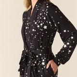 Della Cloud Jersey Banded Midi Robe in Black Stars