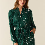 Della Cloud Jersey Banded Midi Robe in Green Stars