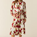 Della Cloud Jersey Banded Midi Robe in Roses Are Red