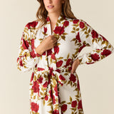Della Cloud Jersey Banded Midi Robe in Roses Are Red