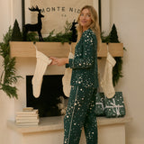 Winter Cloud Jersey PJ Set in Green Stars