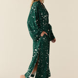 Kaia Cloud Jersey Kimono Robe in Green Stars