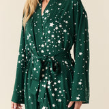 Kaia Cloud Jersey Kimono Robe in Green Stars