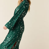 Kaia Cloud Jersey Kimono Robe in Green Stars