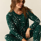 Shari Cloud Jersey PJ Set in Green Stars