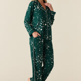Winter Cloud Jersey PJ Set in Green Stars