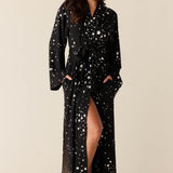 Kaia Cloud Jersey Kimono Robe in Black Stars
