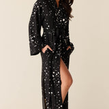 Kaia Cloud Jersey Kimono Robe in Black Stars