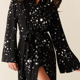 Kaia Cloud Jersey Kimono Robe in Black Stars