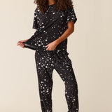 Maddie Cloud Jersey PJ Set in Black Stars