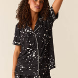 Maren Cloud Jersey PJ Set in Black Stars