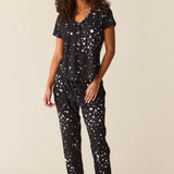 Nadia Cloud Jersey PJ Set in Black Stars