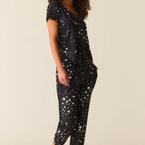 Nadia Cloud Jersey PJ Set in Black Stars