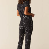 Nadia Cloud Jersey PJ Set in Black Stars