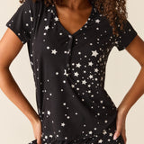 Nadia Cloud Jersey PJ Set in Black Stars