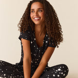 Nadia Cloud Jersey PJ Set in Black Stars