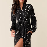 Skyler Cloud Jersey Banded Long Robe in Black Stars