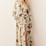 Skyler Cloud Jersey Banded Long Robe in Fern