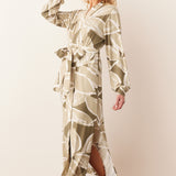 Skyler Cloud Jersey Banded Long Robe in Fern