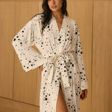 Kaia Cloud Jersey Kimono Robe in White Stars