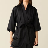 Adriana Luxe Satin Short Kimono in Black