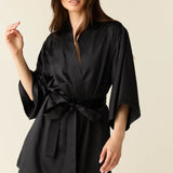 Adriana Luxe Satin Short Kimono in Black
