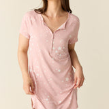 Nikki Summer Jersey Henley Dress in Blush Stars