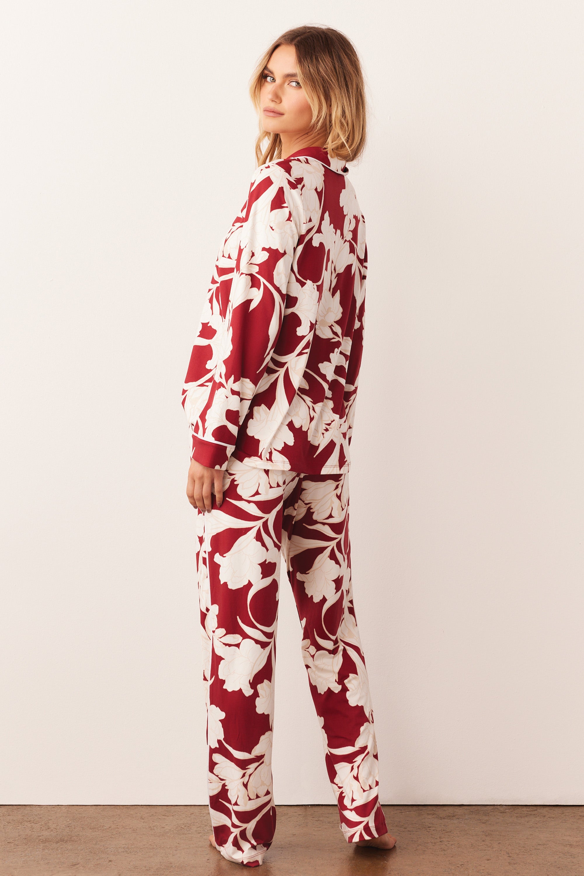 ADR Women's Floral Print Pajamas with Pockets, Button Down PJ Set Blue  White Floral X Large