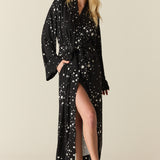 Kaia Cloud Jersey Kimono Robe in Black Stars