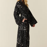 Kaia Cloud Jersey Kimono Robe in Black Stars