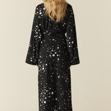 Kaia Cloud Jersey Kimono Robe in Black Stars