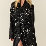 Kaia Cloud Jersey Kimono Robe in Black Stars