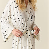 Kaia Cloud Jersey Kimono Robe in White Stars