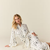 Kaia Cloud Jersey Kimono Robe in White Stars