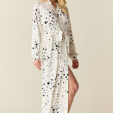 Skyler Cloud Jersey Banded Long Robe in White Stars