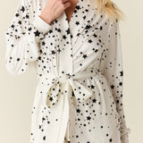 Skyler Cloud Jersey Banded Long Robe in White Stars