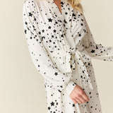 Skyler Cloud Jersey Banded Long Robe in White Stars