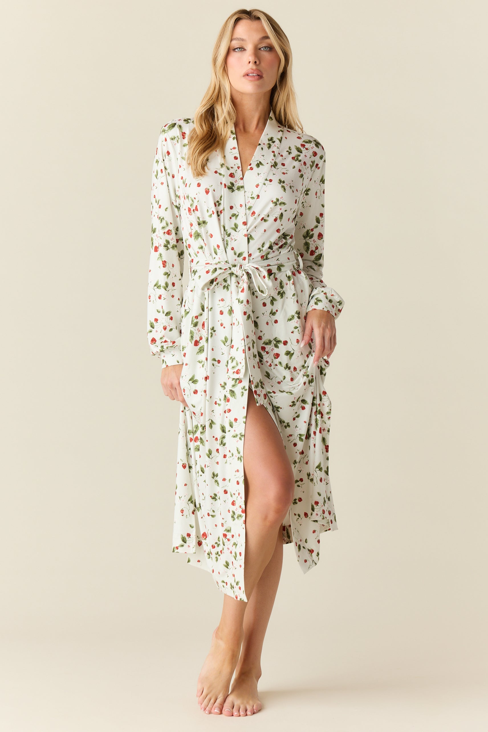 Della Cloud Jersey Banded Midi Robe Strawberry Bliss