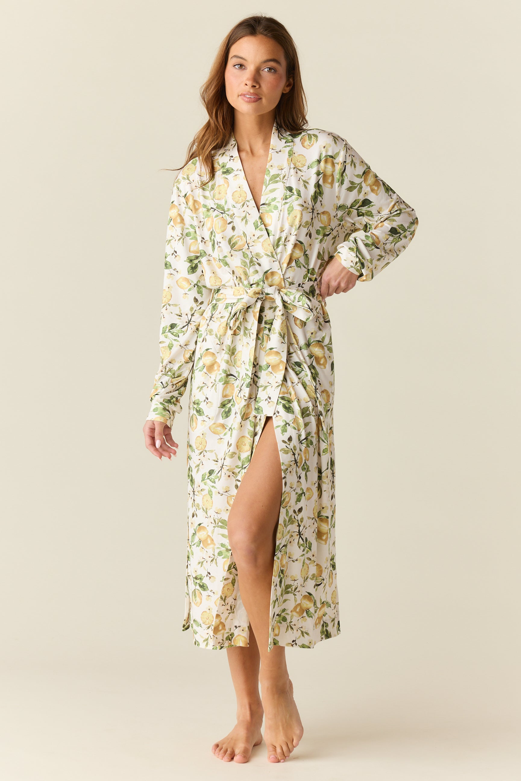 Della Cloud Jersey Banded Midi Robe Lemon Verbena