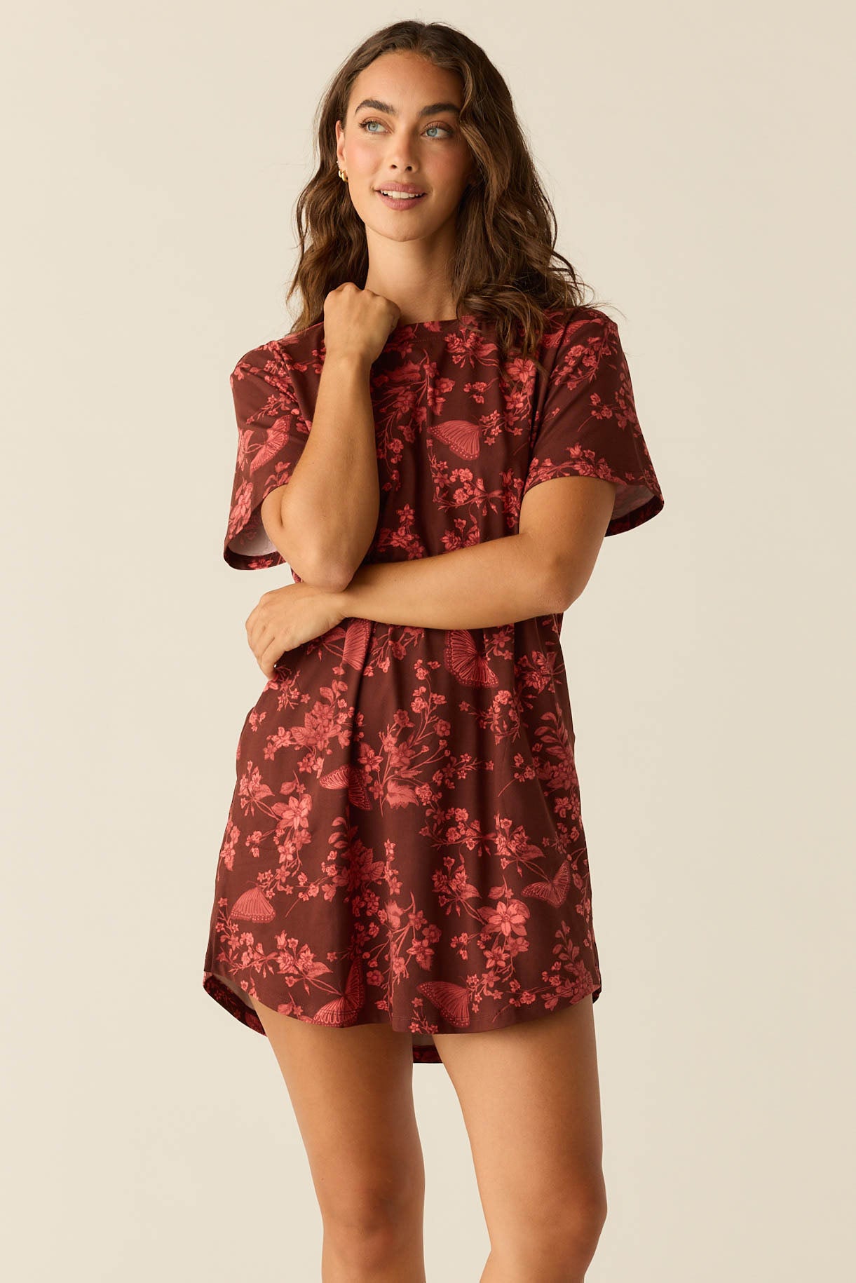 Alaina Cloud Jersey Shirt Dress Botanical