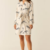 Quinn Cloud Jersey Banded Short Robe in Animalia