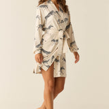 Quinn Cloud Jersey Banded Short Robe in Animalia