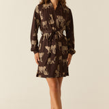 Quinn Cloud Jersey Banded Short Robe in Savanna